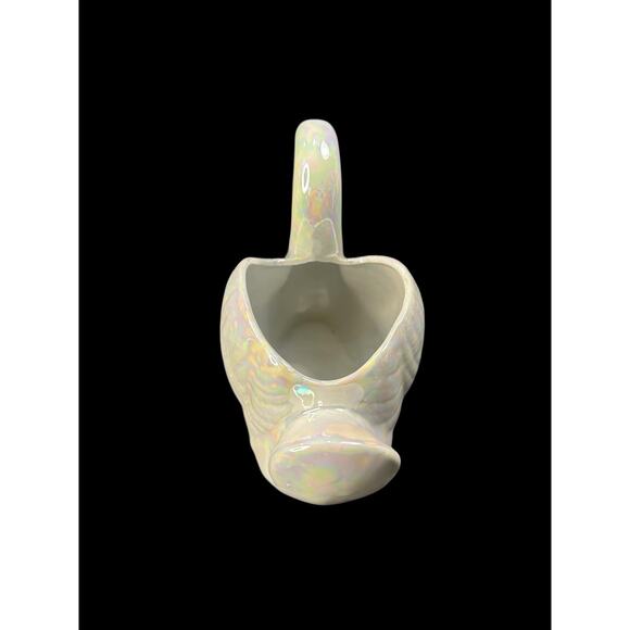 Vintage Cerami Off White blueish iridescent Swan Planter/trinet Vase 5.5 X 4 - Picture 4 of 9